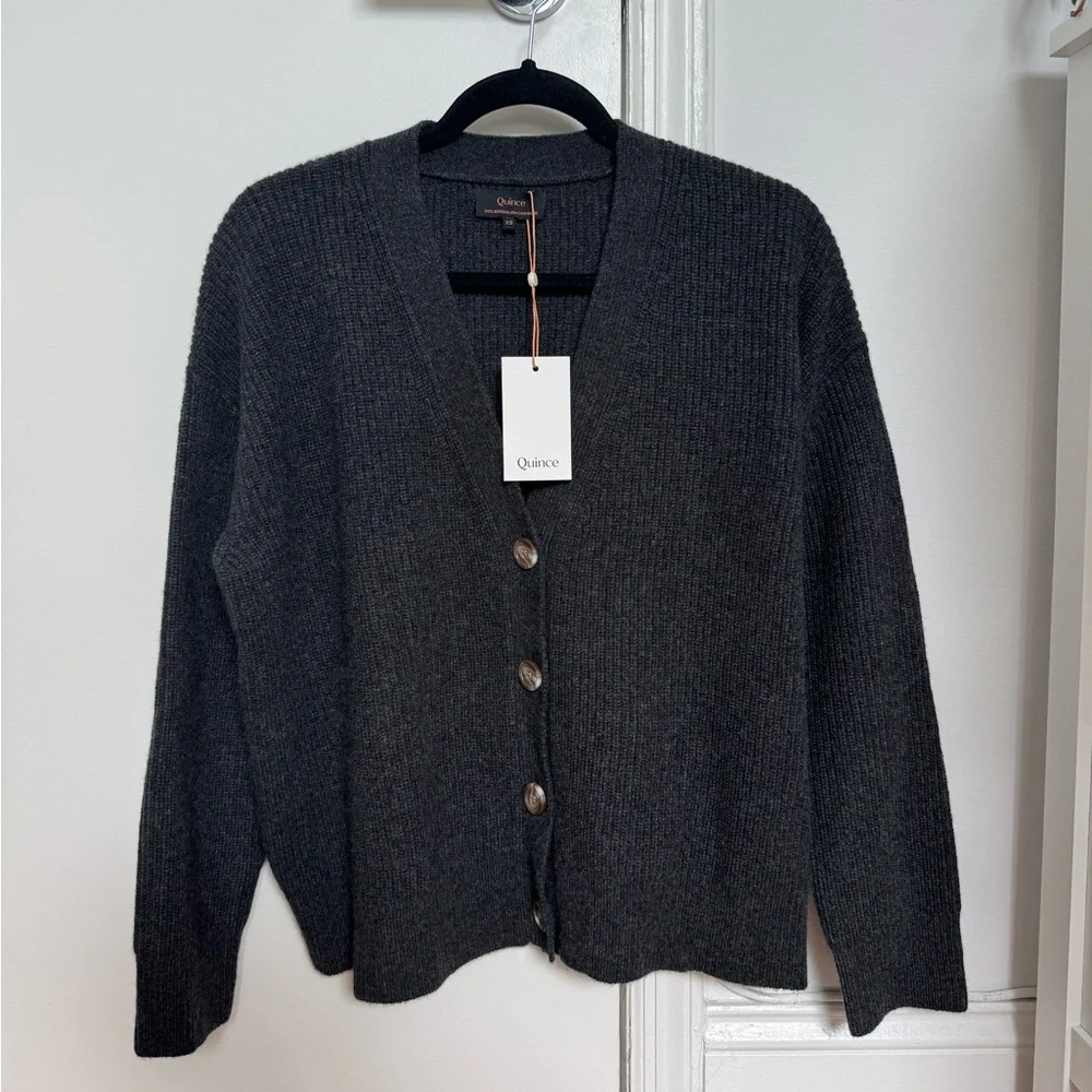 NWT Quince Mongolian Cashmere Fisherman Cropped Sweater - Heather Charcoal XS - Picture 8 of 10